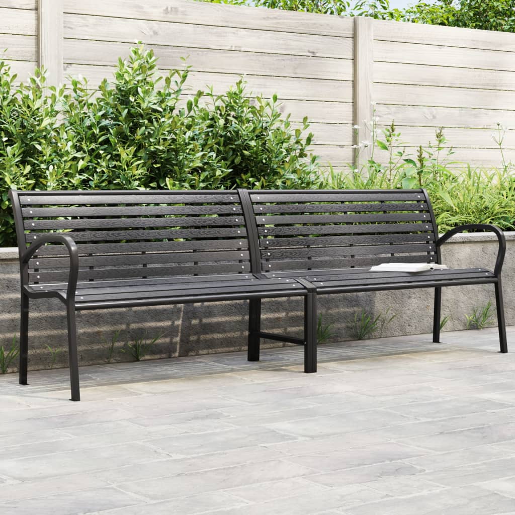 Banco de jardín doble acero y WPC negro 251 cm