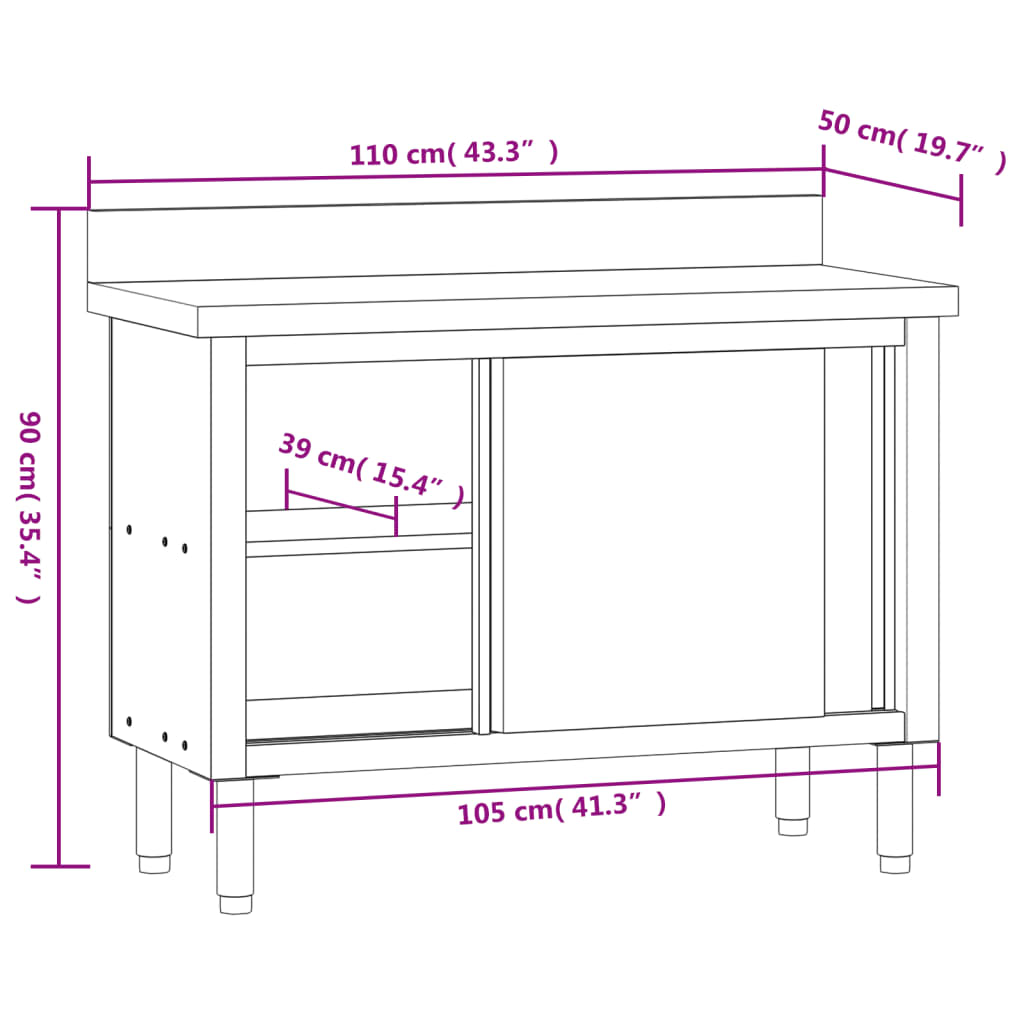 Mesa de trabajo de cocina puertas correderas acero inoxidable