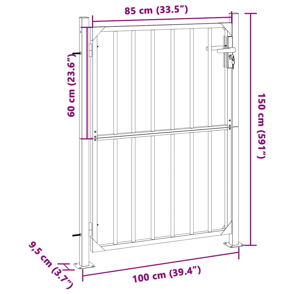 Puerta de jardín 100x145 cm de acero inoxidable