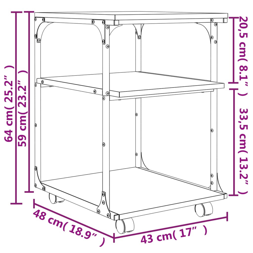 Soporte de impresora 3 niveles gris Sonoma 43x48x64 cm