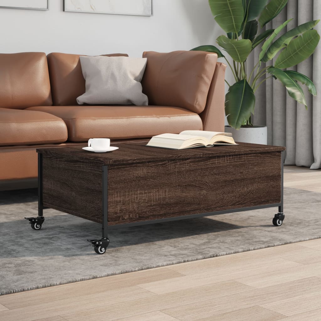 Mesa de centro con ruedas madera ingeniería gris 91x55x34 cm