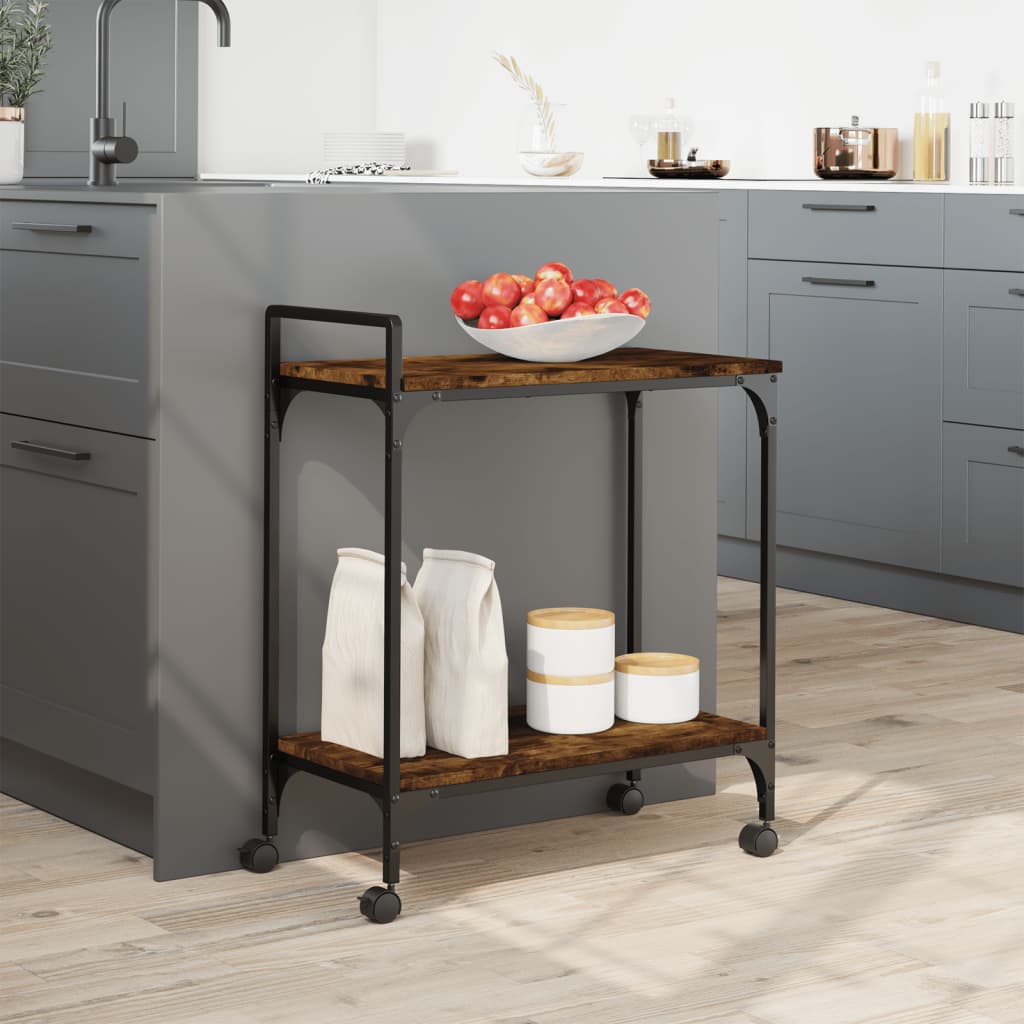 Carrito cocina madera ingeniería roble ahumado 60,5x31x72,5 cm