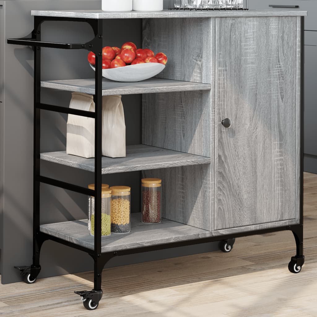 Carrito cocina madera ingeniería roble ahumado 60,5x31x72,5 cm