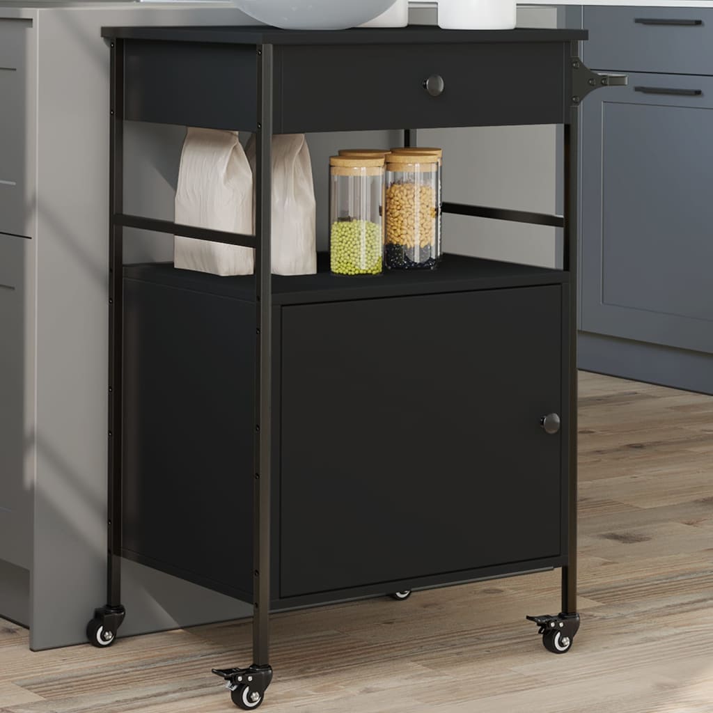 Carrito cocina madera ingeniería roble ahumado 60,5x31x72,5 cm