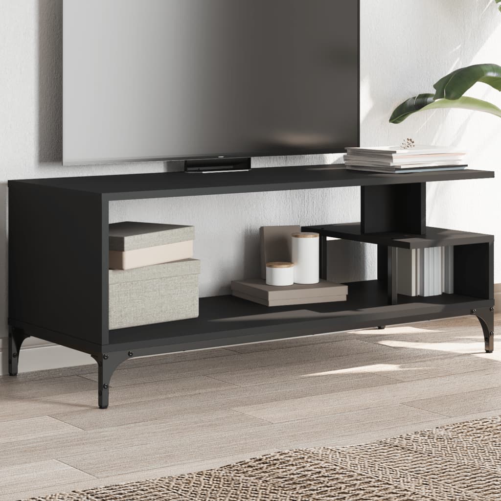 Mueble de TV madera contrachapada blanco brillo 102x44,5x50 cm