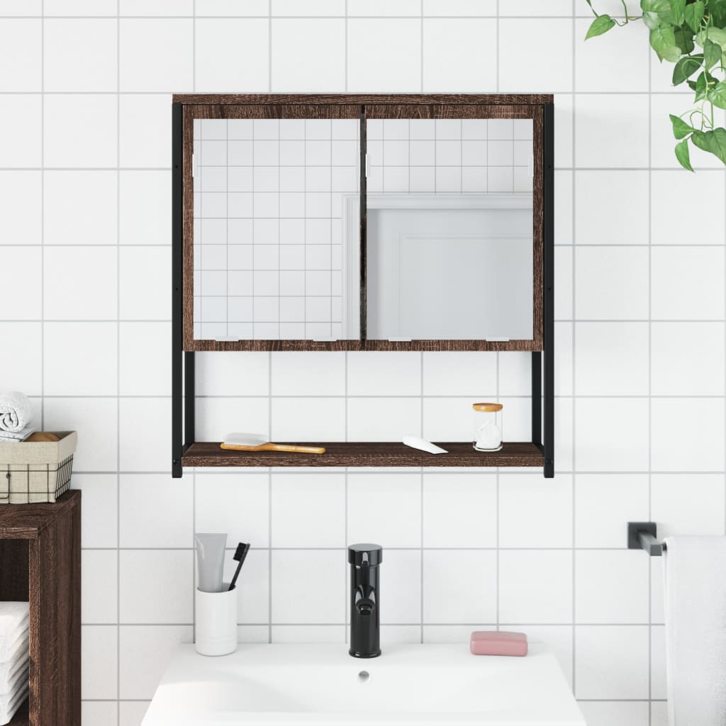 Armario con espejo baño madera marrón roble 60x16x60 cm