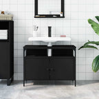 Armario para lavabo de baño madera ingeniería negro 80x30x60 cm