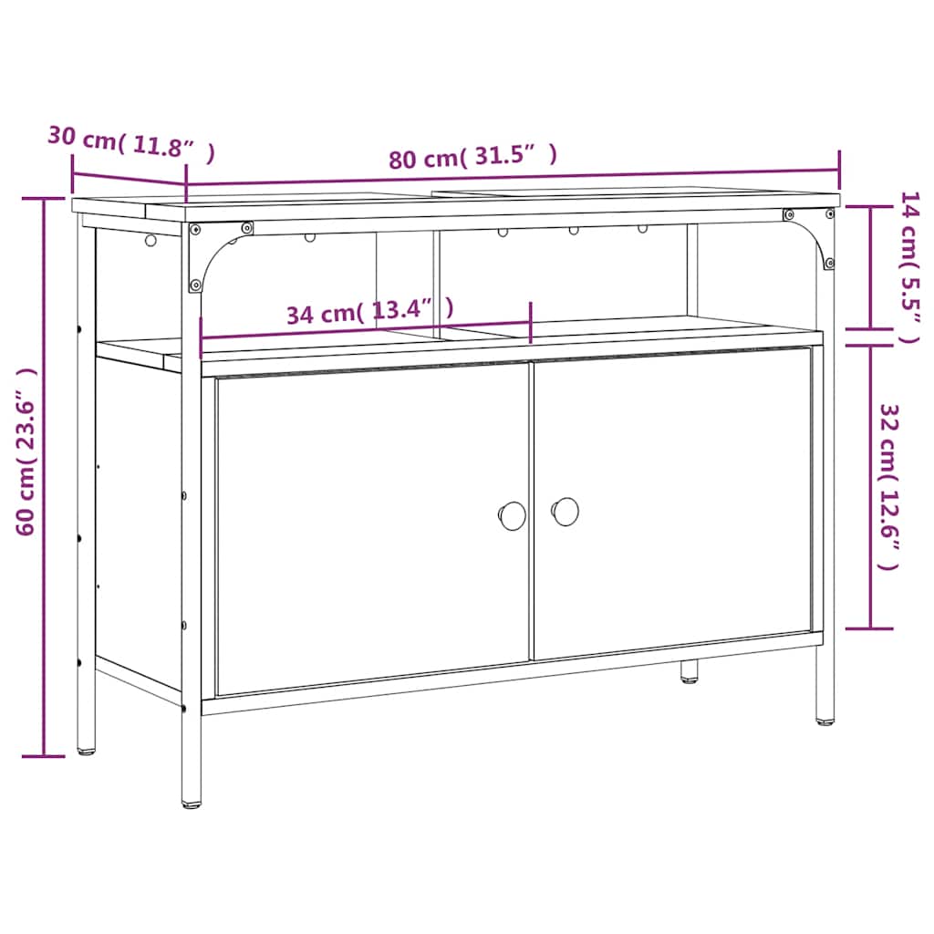 Armario lavabo baño madera ingeniería roble Sonoma 80x30x60 cm