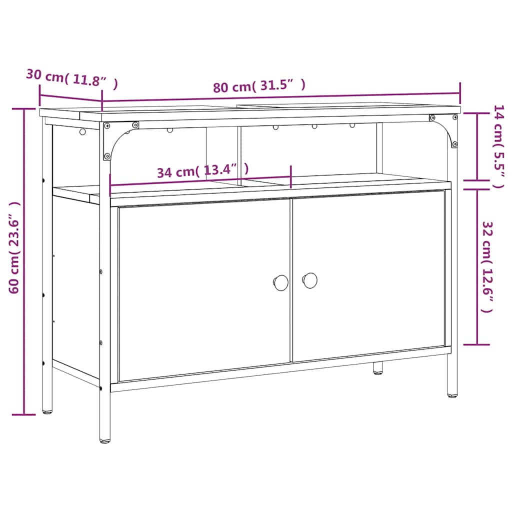 Armario lavabo baño madera ingeniería gris Sonoma 80x30x60 cm