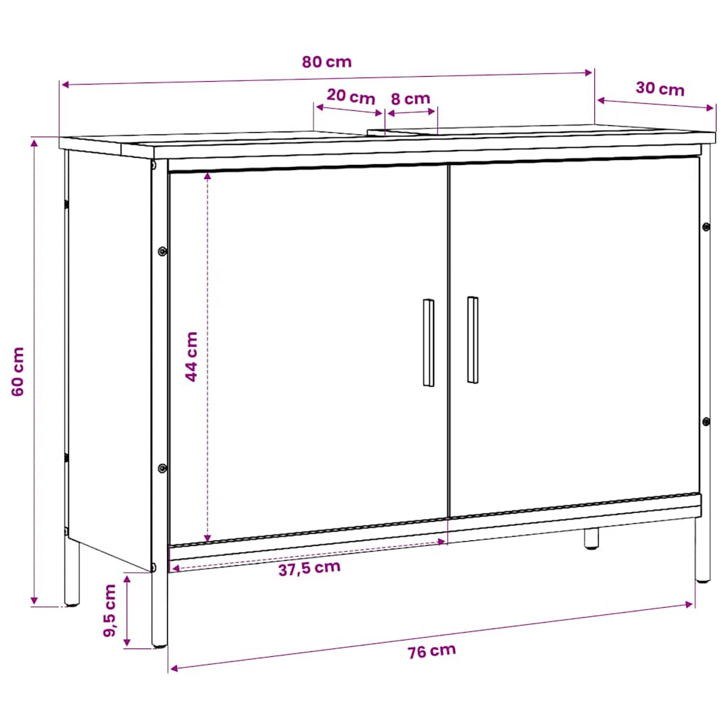 Armario lavabo baño madera ingeniería roble ahumado 80x30x60 cm