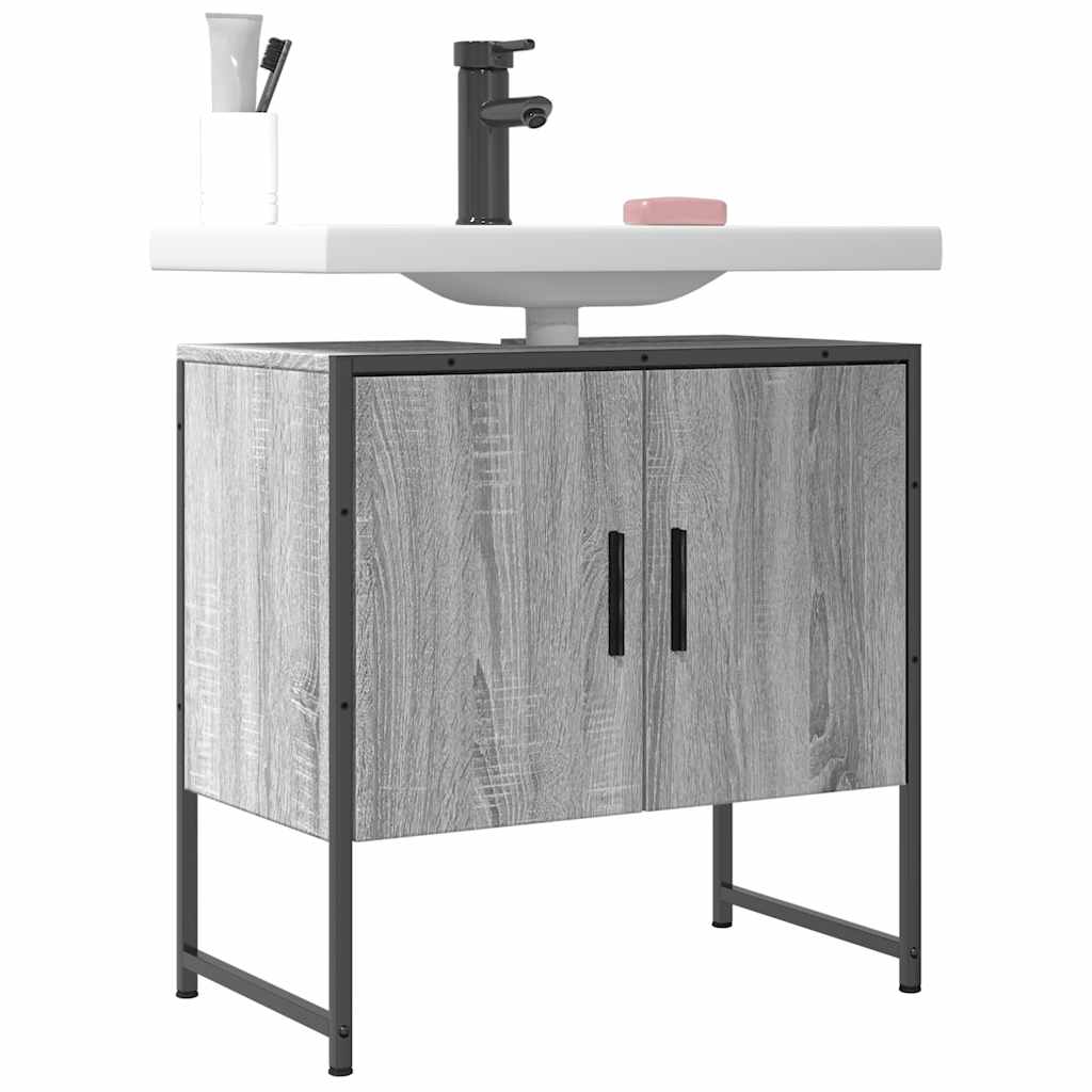Armario lavabo baño madera ingeniería gris Sonoma 60x30x60 cm