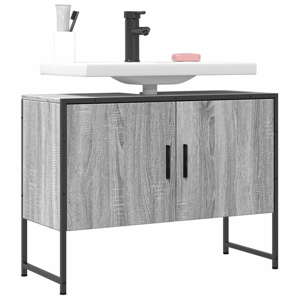 Armario lavabo baño madera ingeniería gris Sonoma 80x30x60 cm