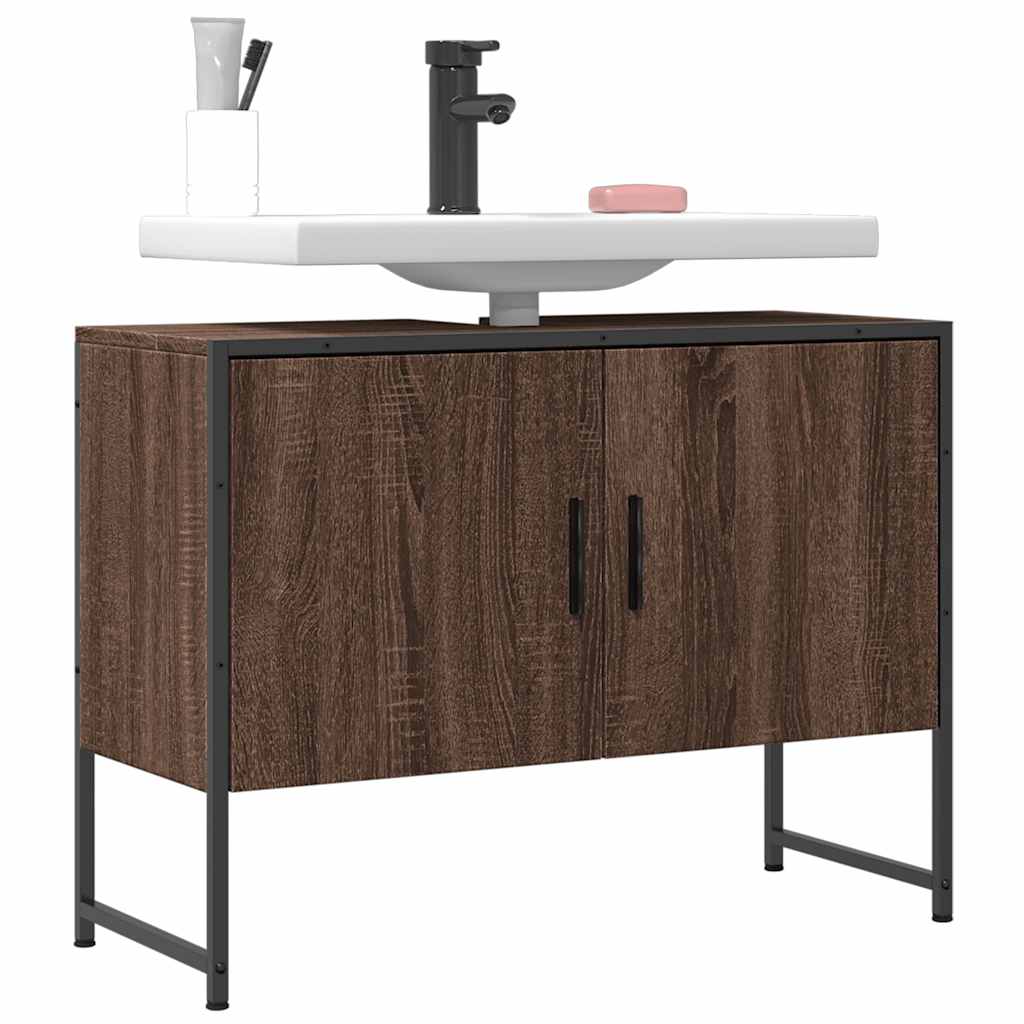Armario lavabo baño madera ingeniería roble marrón 60x33x60 cm