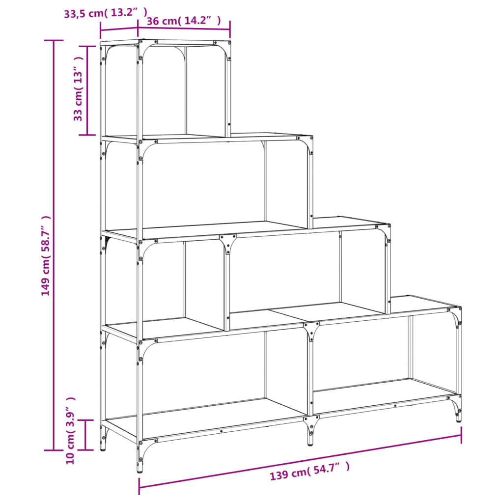 Librería con 4 peldaños madera gris Sonoma 139x33,5x149 cm