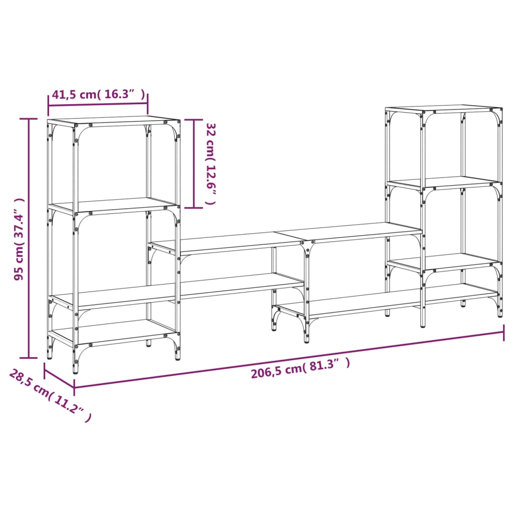 Mueble de TV madera de ingeniería gris Sonoma 206,5x28,5x95 cm