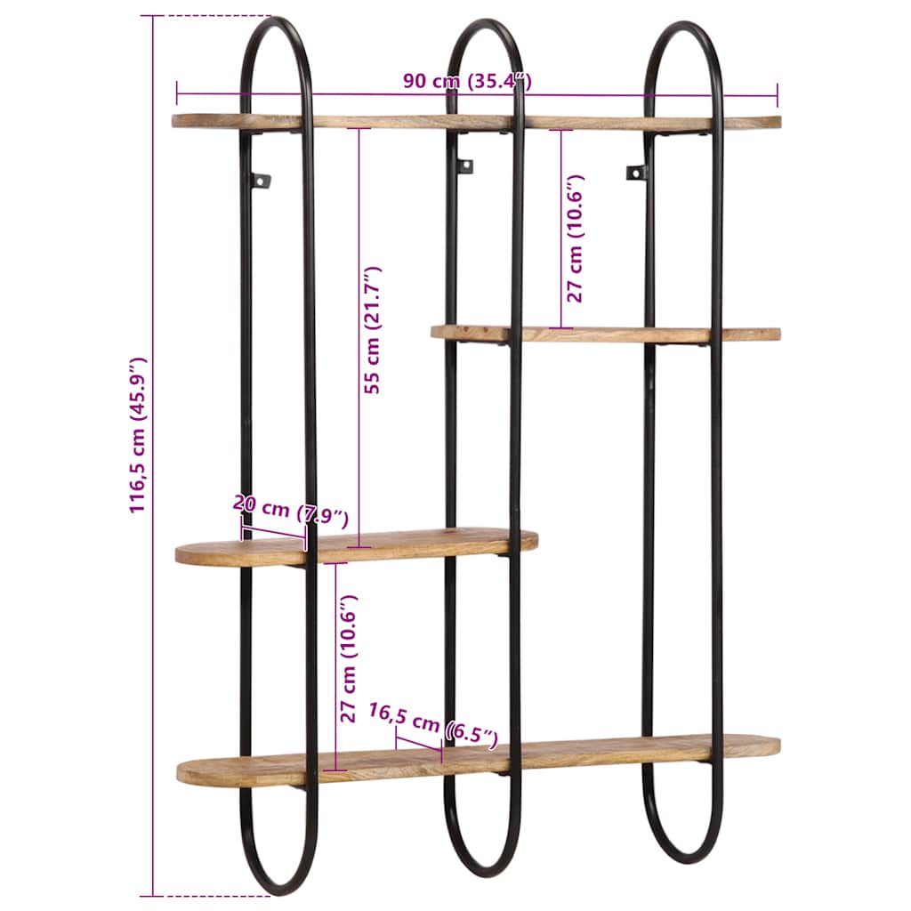 Estante de pared madera maciza de mango 90x20x116,5 cm
