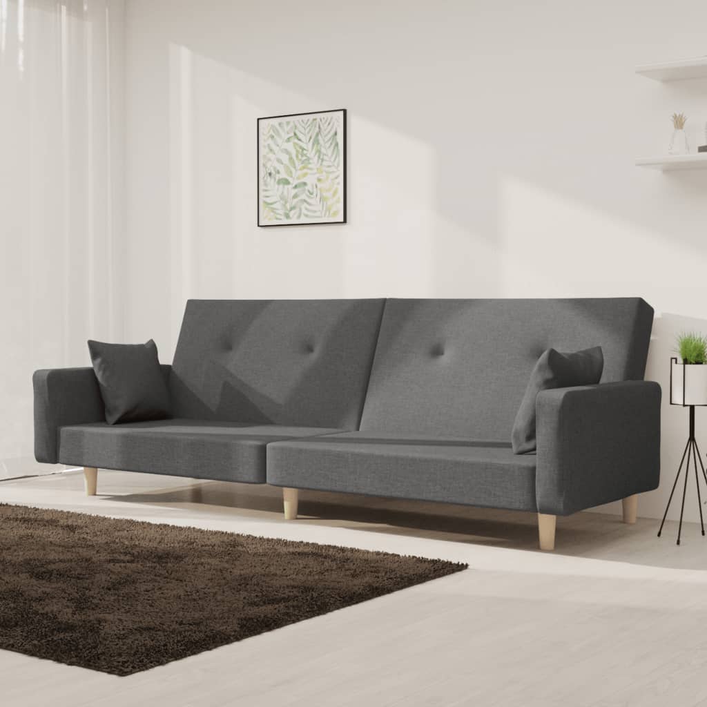 Sofá cama de 2 plazas con dos almohadas tela azul