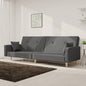 2-seater sofa bed with two blue fabric pillows