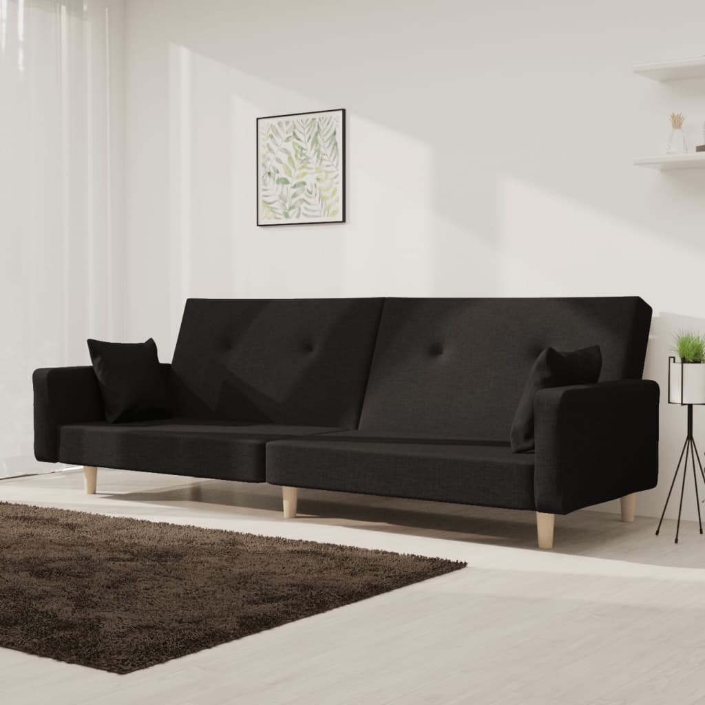 Sofá cama de 2 plazas con dos almohadas tela azul