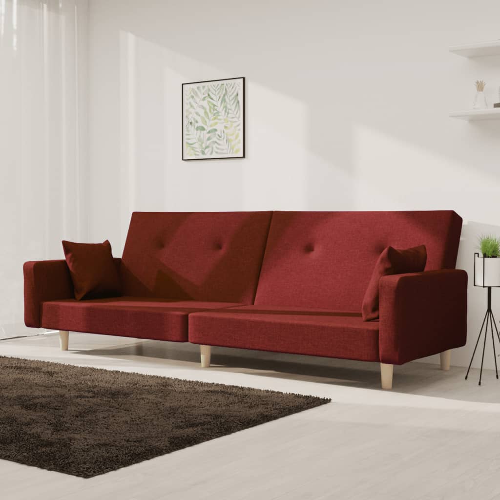 Sofá cama de 2 plazas con dos almohadas tela azul