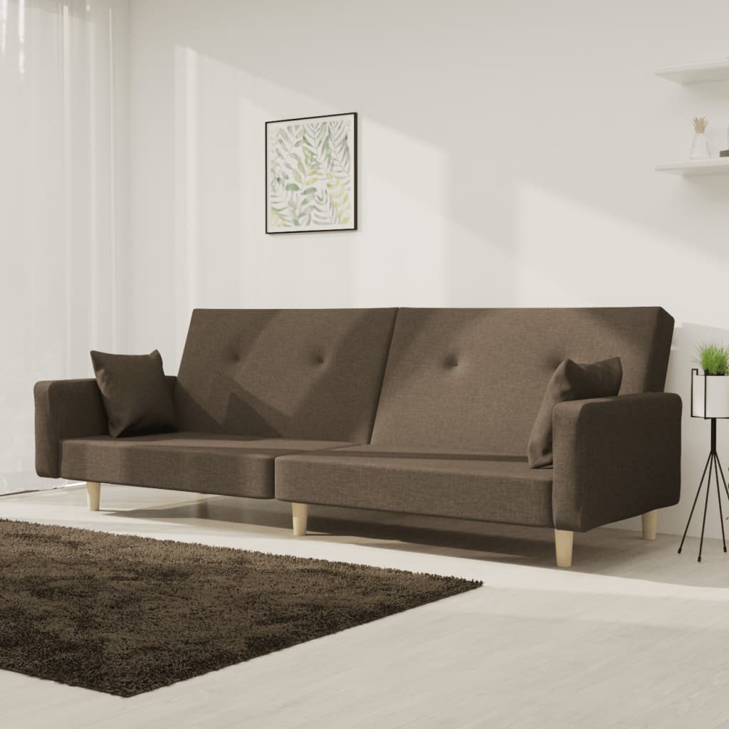 Sofá cama de 2 plazas con dos almohadas tela azul