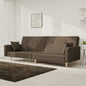 2-seater sofa bed with two blue fabric pillows