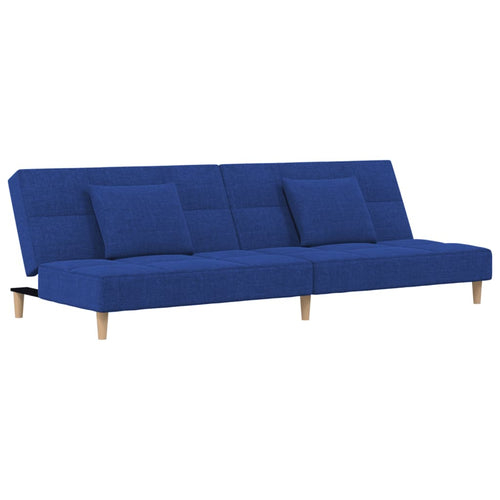 Sofá-cama de 2 lugares com duas almofadas tecido azul