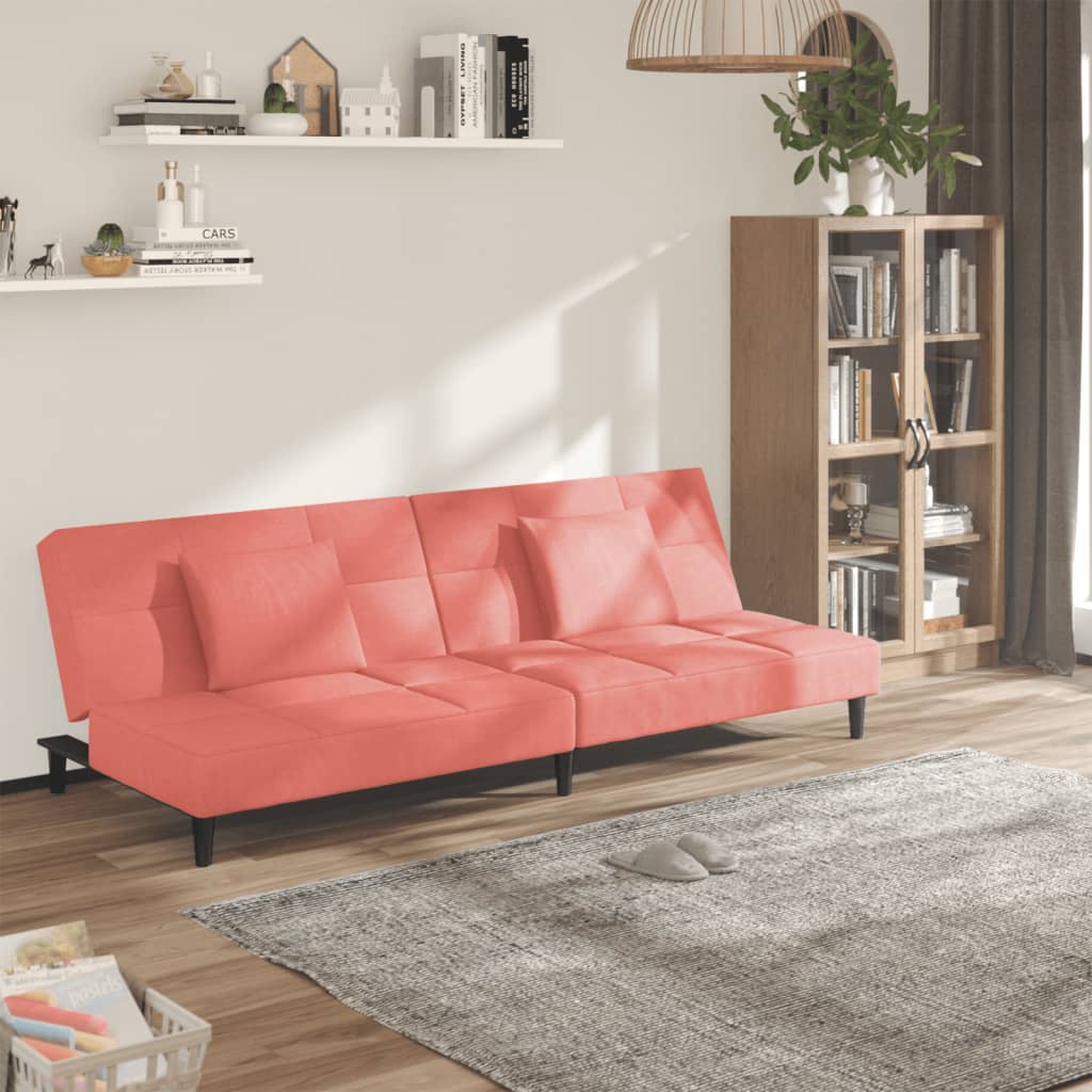 Sofá cama de 2 plazas con dos almohadas tela azul