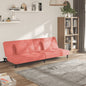 2-seater sofa bed with two blue fabric pillows