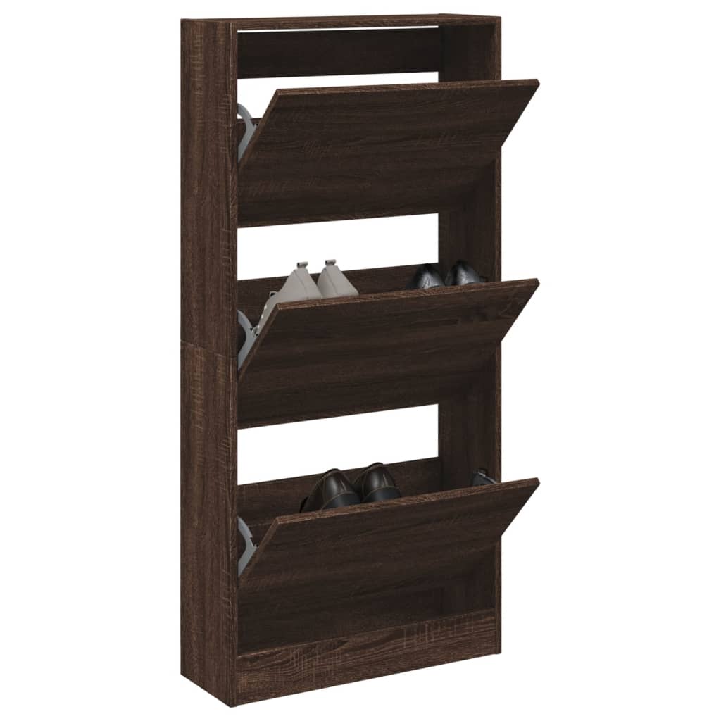 Zapatero de madera contrachapada roble ahumado 75x34x112 cm