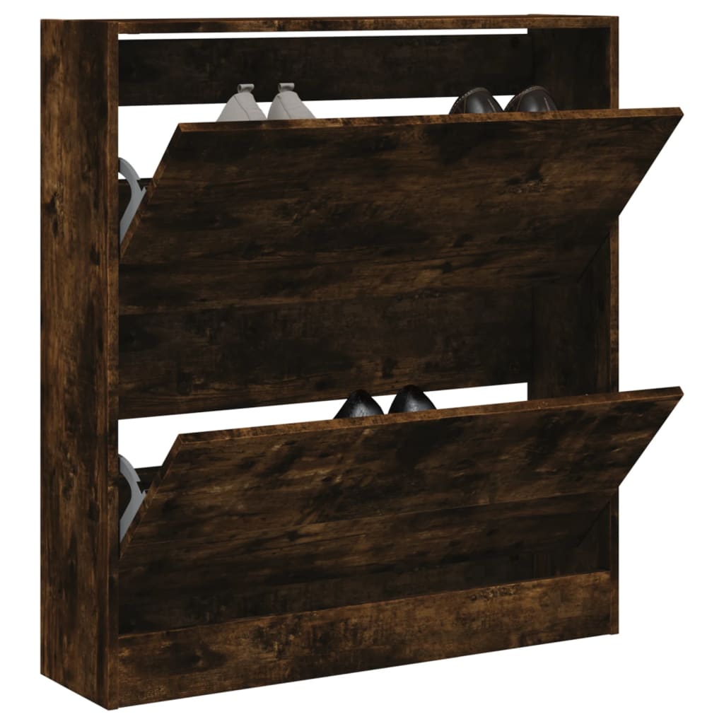 Zapatero de madera contrachapada roble ahumado 75x34x112 cm