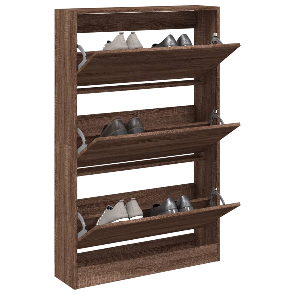 Zapatero de madera contrachapada roble ahumado 75x34x112 cm
