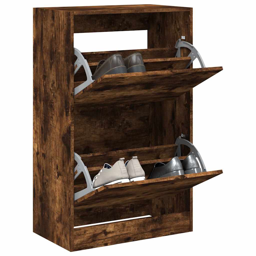 Zapatero de madera contrachapada roble ahumado 75x34x112 cm