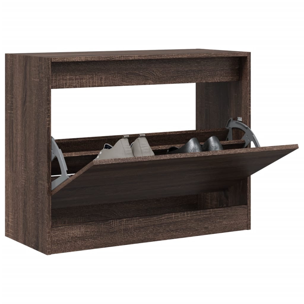 Zapatero de madera contrachapada roble ahumado 75x34x112 cm