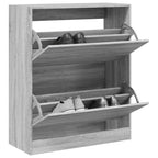 Zapatero de madera contrachapada roble ahumado 75x34x112 cm