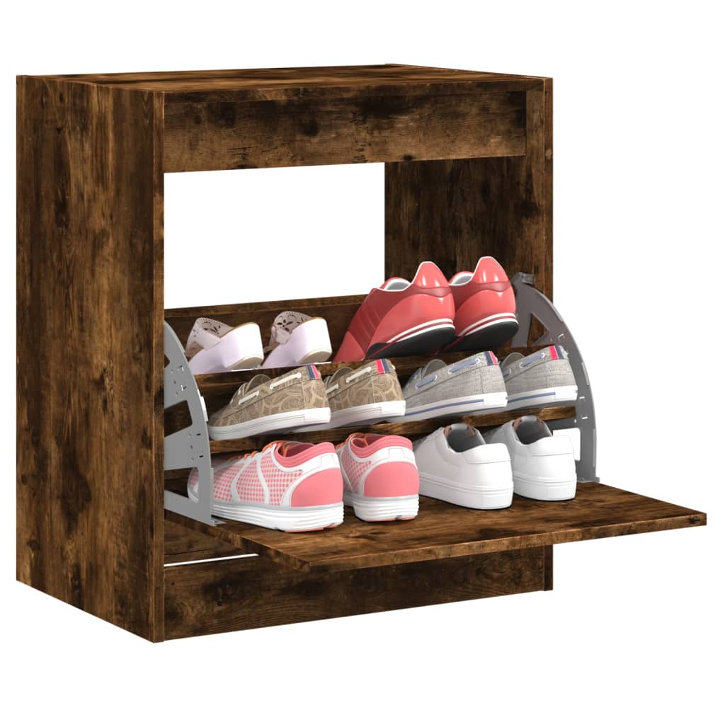 Zapatero de madera contrachapada roble ahumado 75x34x112 cm