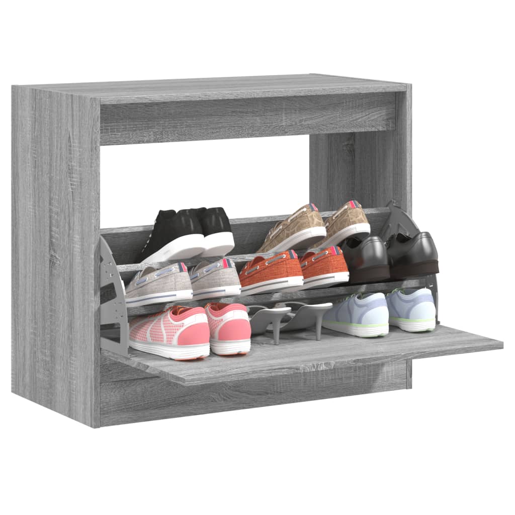 Zapatero de madera contrachapada roble ahumado 75x34x112 cm