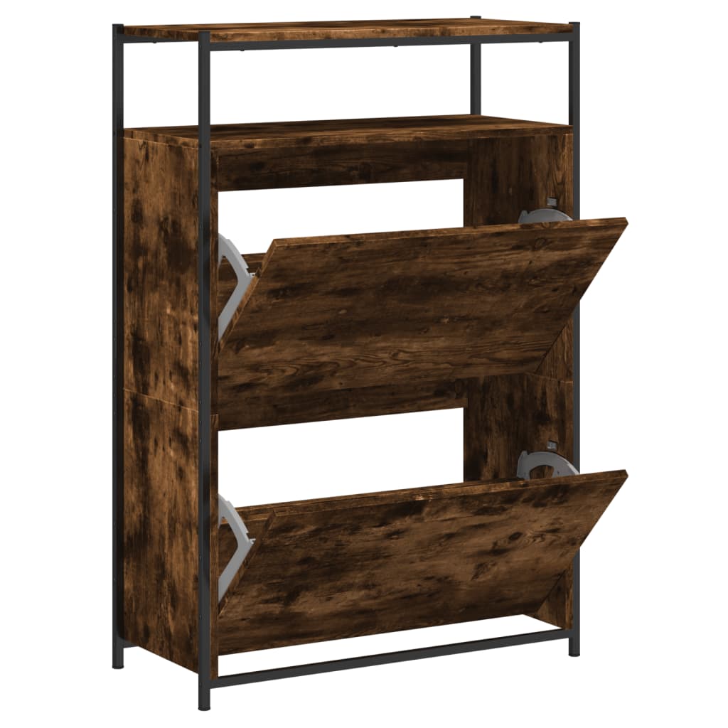 Zapatero de madera contrachapada roble ahumado 75x34x112 cm