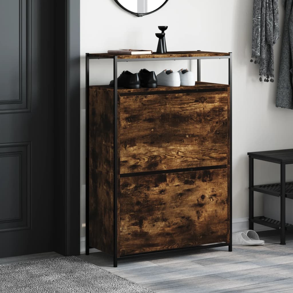 Zapatero de madera contrachapada roble ahumado 75x34x112 cm