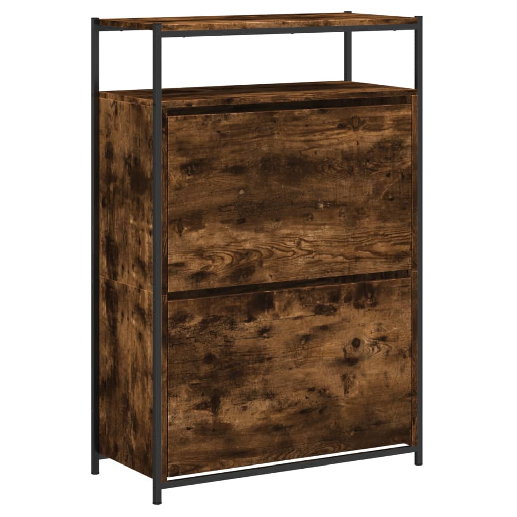 Zapatero de madera contrachapada roble ahumado 75x34x112 cm