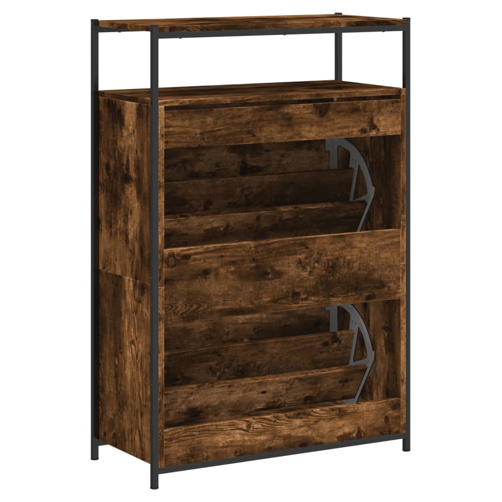Zapatero de madera contrachapada roble ahumado 75x34x112 cm