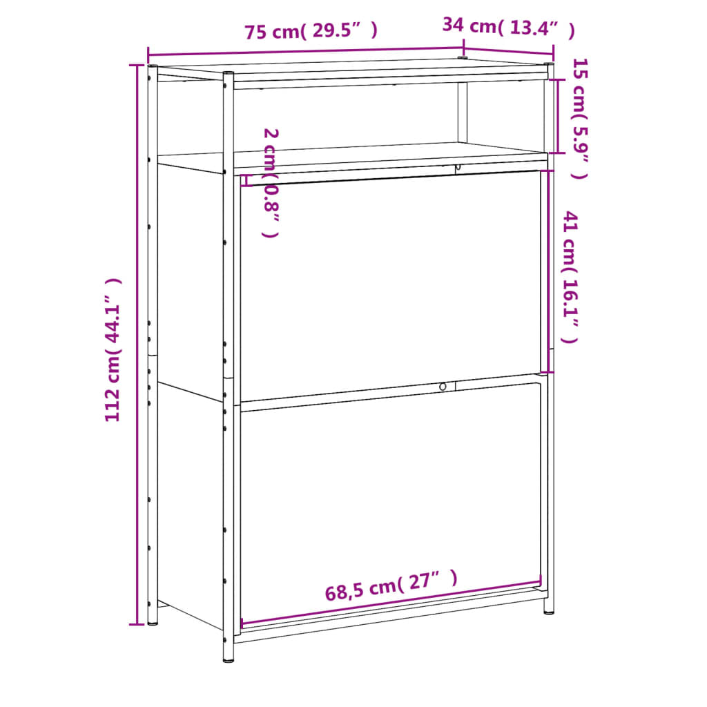Zapatero de madera contrachapada roble ahumado 75x34x112 cm