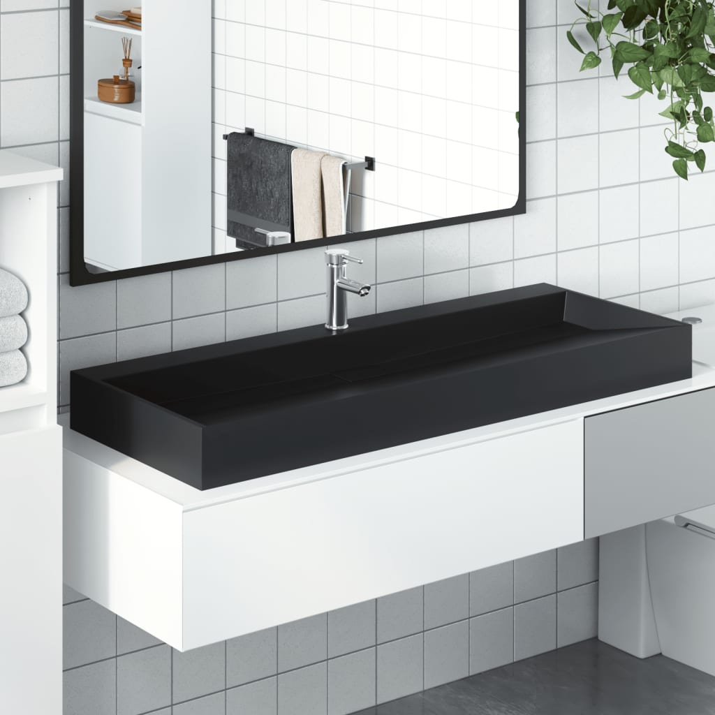 Lavabo de fundición de mineral/mármol antracita 120x46x11 cm