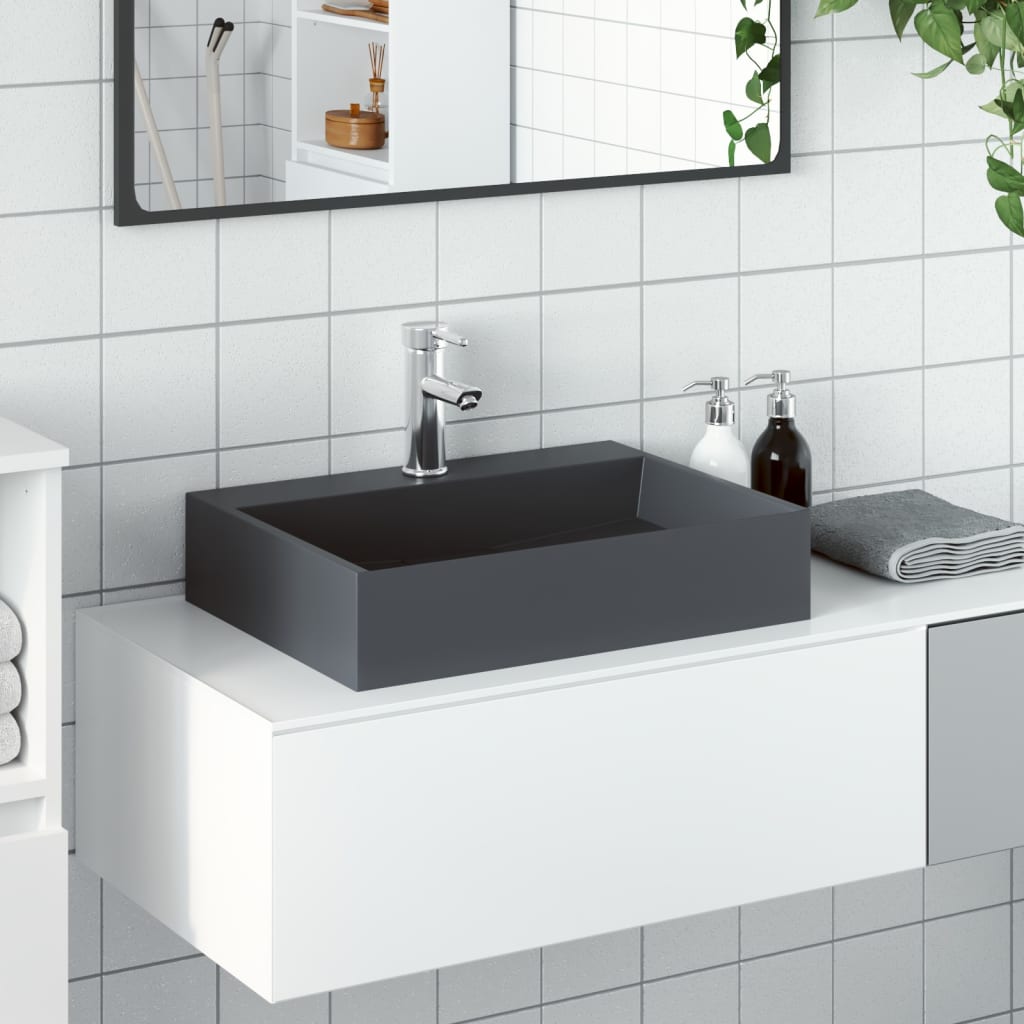 Lavabo de fundición de mineral/mármol antracita 120x46x11 cm