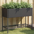Jardinera con 2 maceteros de ratán sintético gris 90x20x40 cm