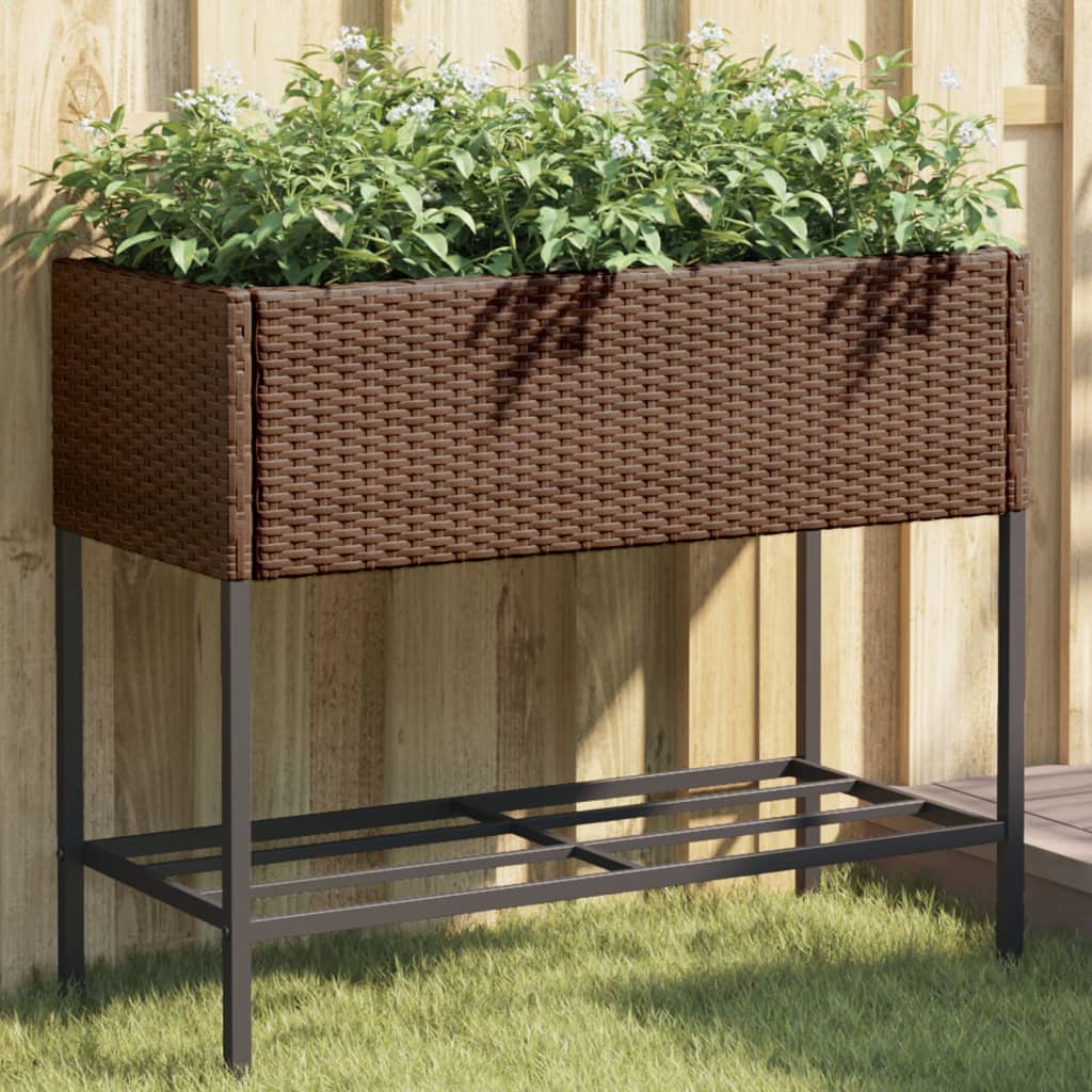 Jardinera con 2 maceteros de ratán sintético gris 90x20x40 cm