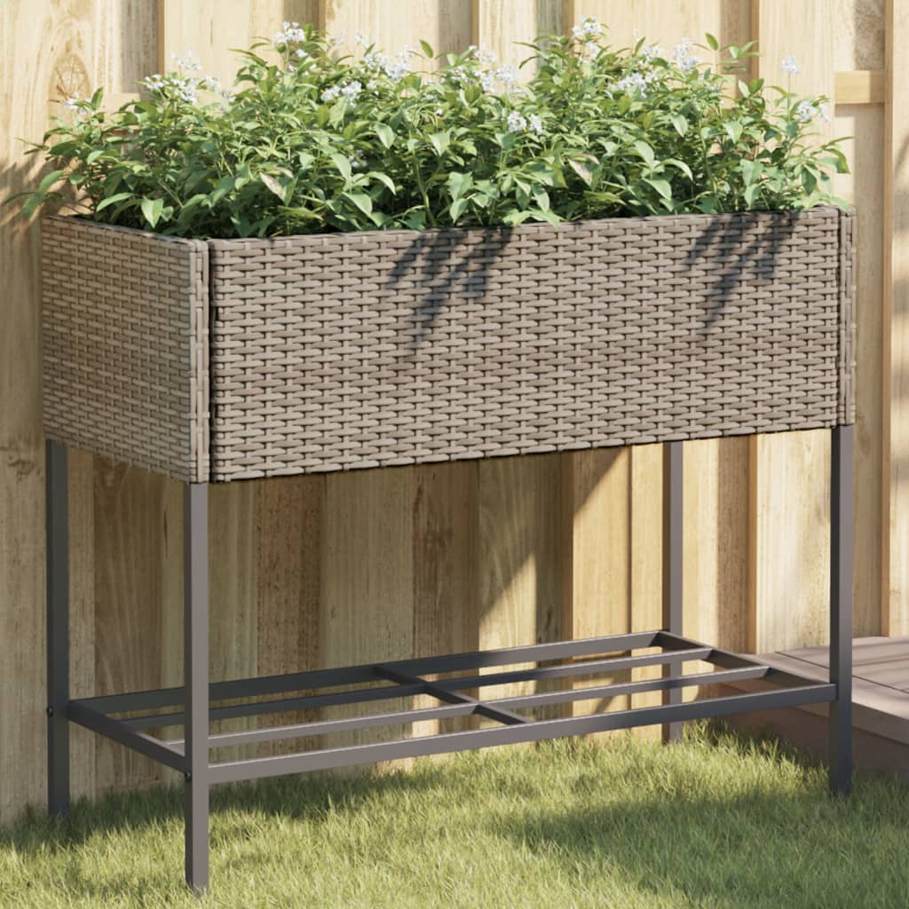 Jardinera con 2 maceteros de ratán sintético gris 90x20x40 cm
