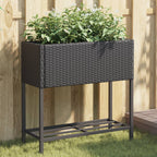 Jardinera con 2 maceteros de ratán sintético gris 90x20x40 cm
