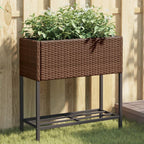 Jardinera con 2 maceteros de ratán sintético gris 90x20x40 cm
