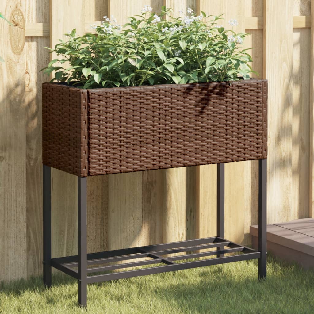 Jardinera con 2 maceteros de ratán sintético gris 90x20x40 cm